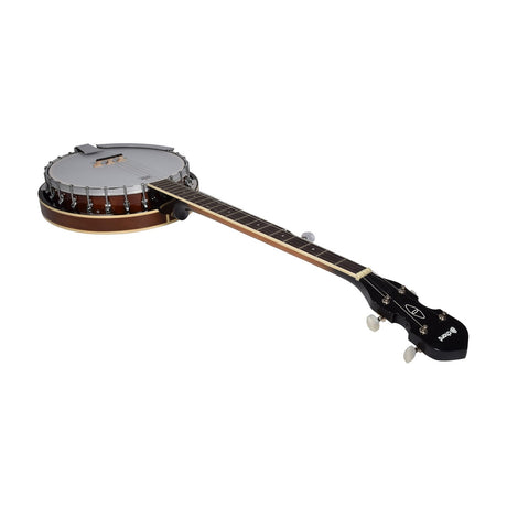 Chord BJ-5G 5-string resonator banjo in G with mahogany rim, chrome hardware, coated drum head and black headstock, shown on a white background.