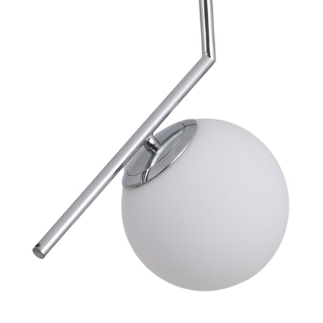 The Vetra Opal Glass Large Pendant Light - Grey features a chrome rod, circular mount, and a round white frosted glass globe for sleek, minimalist style and a contemporary look.