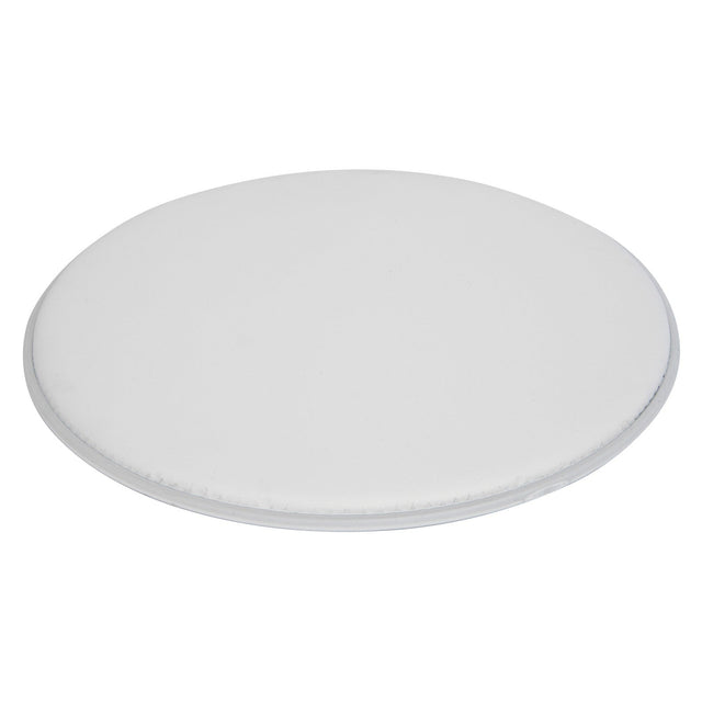 A circular, white seat cushion featuring a sleek, padded texture similar to the Chord Drum Head - Coated - 14 Inch.