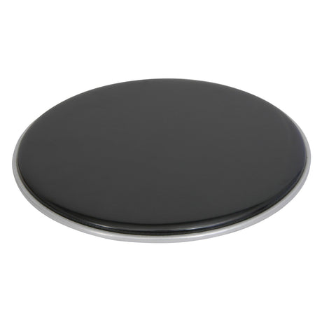The Chord Drum Head - Black - 10 Inch, featuring a shiny, smooth surface and a thin silver edge, sits on a white background.