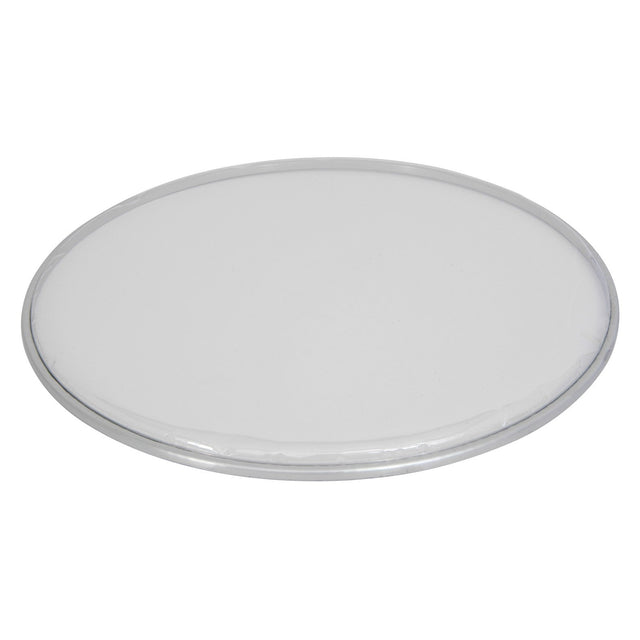 The Chord Drum Head - Clear - 13 Inch, with its transparent, round surface reminiscent of a smooth glass plate, is displayed against a plain white background.