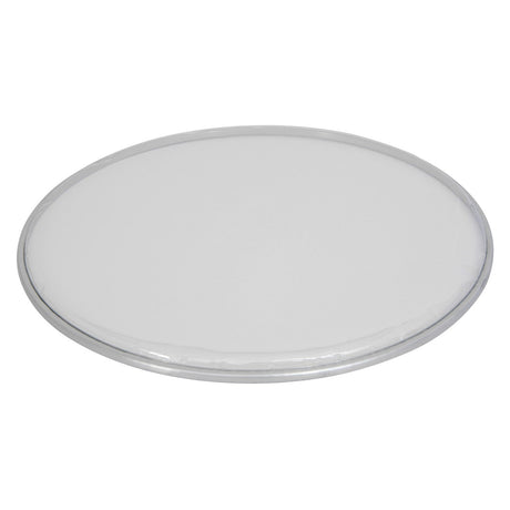 The Chord Drum Head - Clear - 22 Inch is elegantly displayed against a pristine white background, reminiscent of a transparent glass plate.