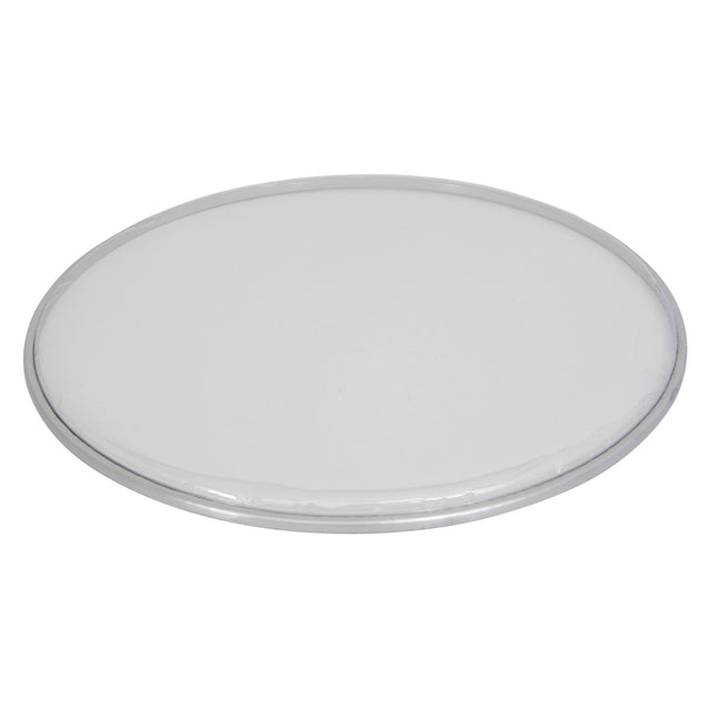 The Chord Drum Head - Clear - 22 Inch is elegantly displayed against a pristine white background, reminiscent of a transparent glass plate.