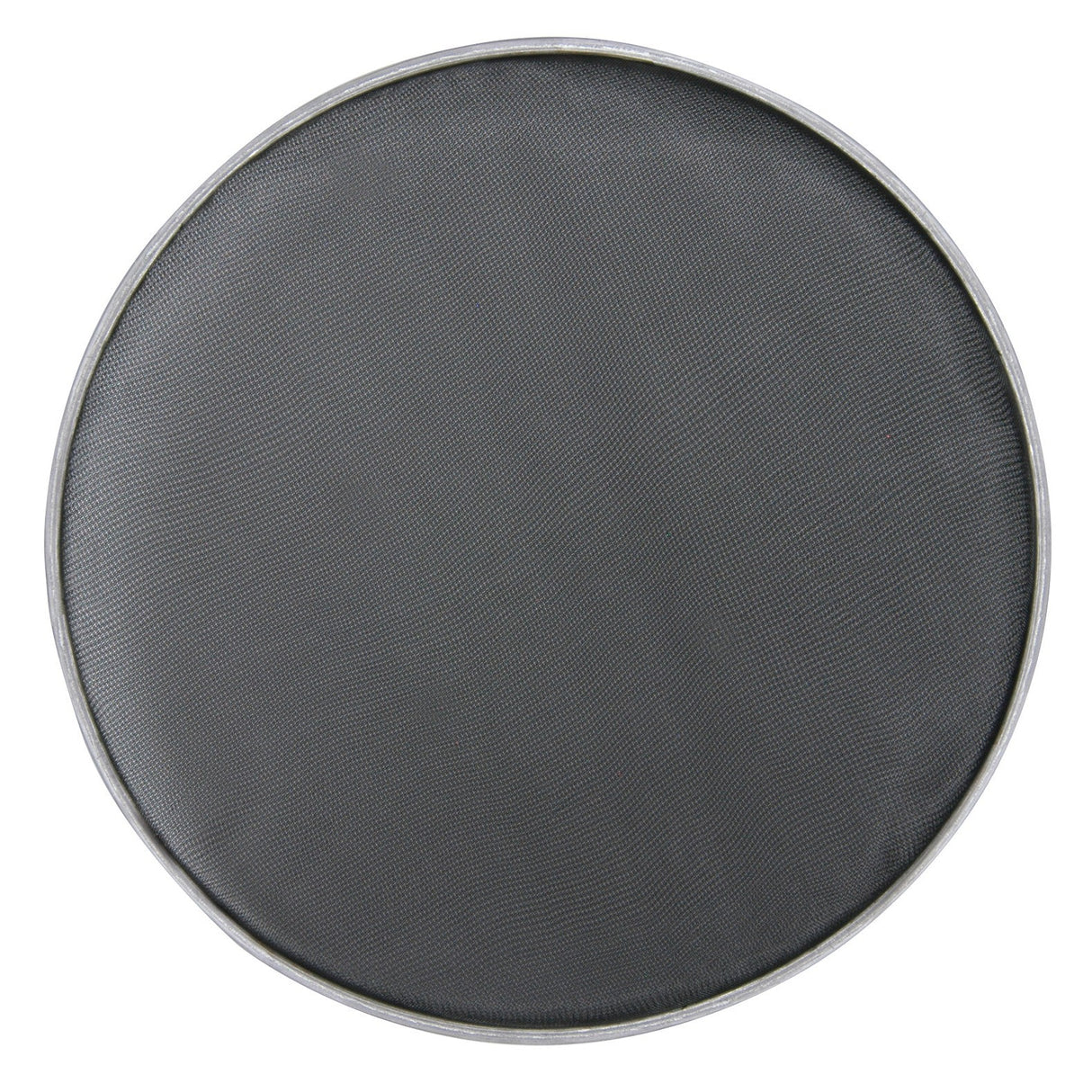 A close-up of the Chord Drum Head - Mesh - 18 Inch, featuring a round, black nylon mesh with a metal rim, evokes the intricate design of drum heads. The white background highlights its structured and circular shape, reminiscent of components in electronic kits.