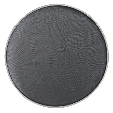 A top view of the Chord Drum Head - Mesh - 20 Inch, featuring a round, metal frame with black nylon mesh that resembles a cooking splatter screen.