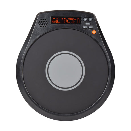 Chord DP-2 digital drum practice pad by AVSL in matte black with LCD metronome display, mode and beat buttons, and central grey strike zone.