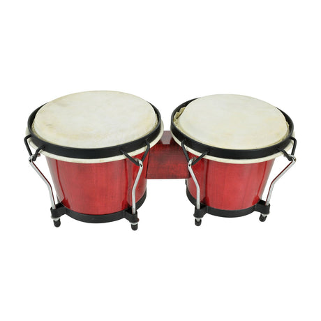 Chord BG67-RD red gloss bongos from AVSL with chrome tension rods and natural drum heads, shown on a plain white background.
