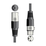 QTX DMX 1.5m lighting lead with 3-pin XLR plug and 3-pin XLR socket, shown with connector pin diagrams on a plain white background.