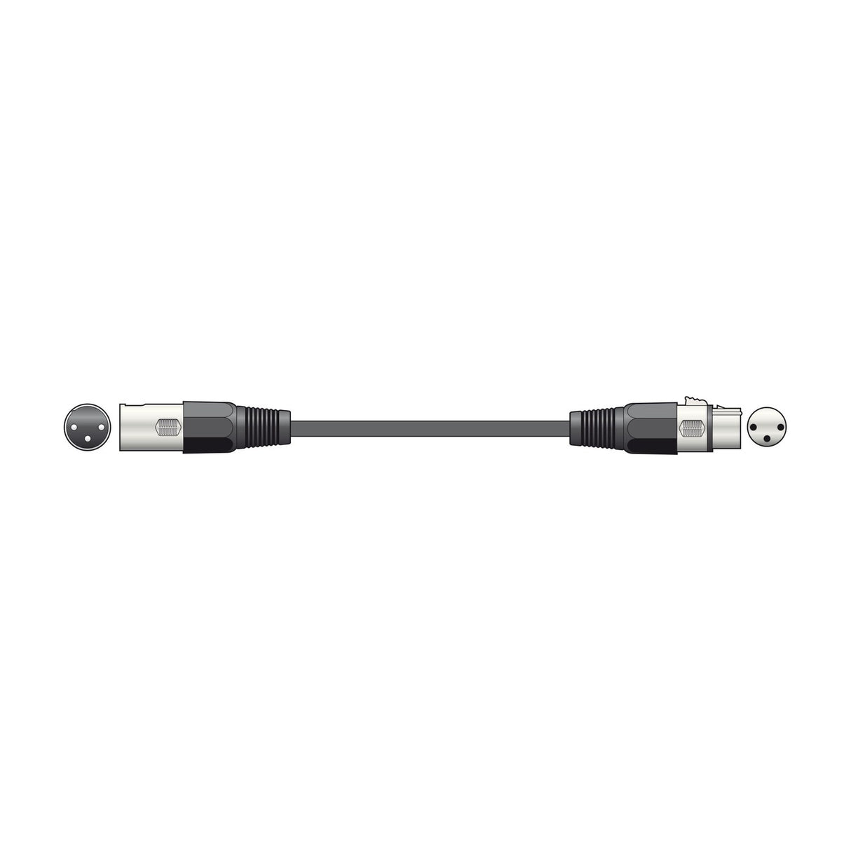 QTX DMX 1.5m lighting lead with 3-pin XLR plug and 3-pin XLR socket in black with silver connector shells, shown on a plain white background.