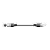 QTX DMX 3m lighting lead with 3-pin XLR male plug and 3-pin XLR female socket in black and silver, shown with connector pin views on a white background.