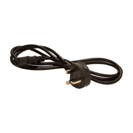 Black IEC power lead with UK three-pin plug, included with the Citronic CAB-15L active PA speaker by AVSL, shown on a plain white background.