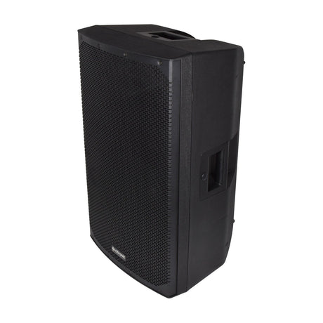 Citronic CAB-15 350W passive PA speaker cabinet in matte black polypropylene with mesh grille and side carry handle, shown at an angle.