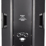 Rear view of the Citronic CAB-15 350W passive PA speaker cabinet showing two Speakon sockets, side carry handles, and specification label.
