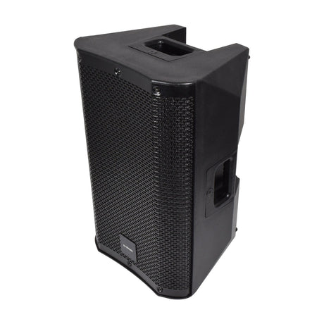 Citronic CASA-10 passive 10" PA speaker cabinet in matte black with mesh grille, angled front baffle, side handle and top carry handle.