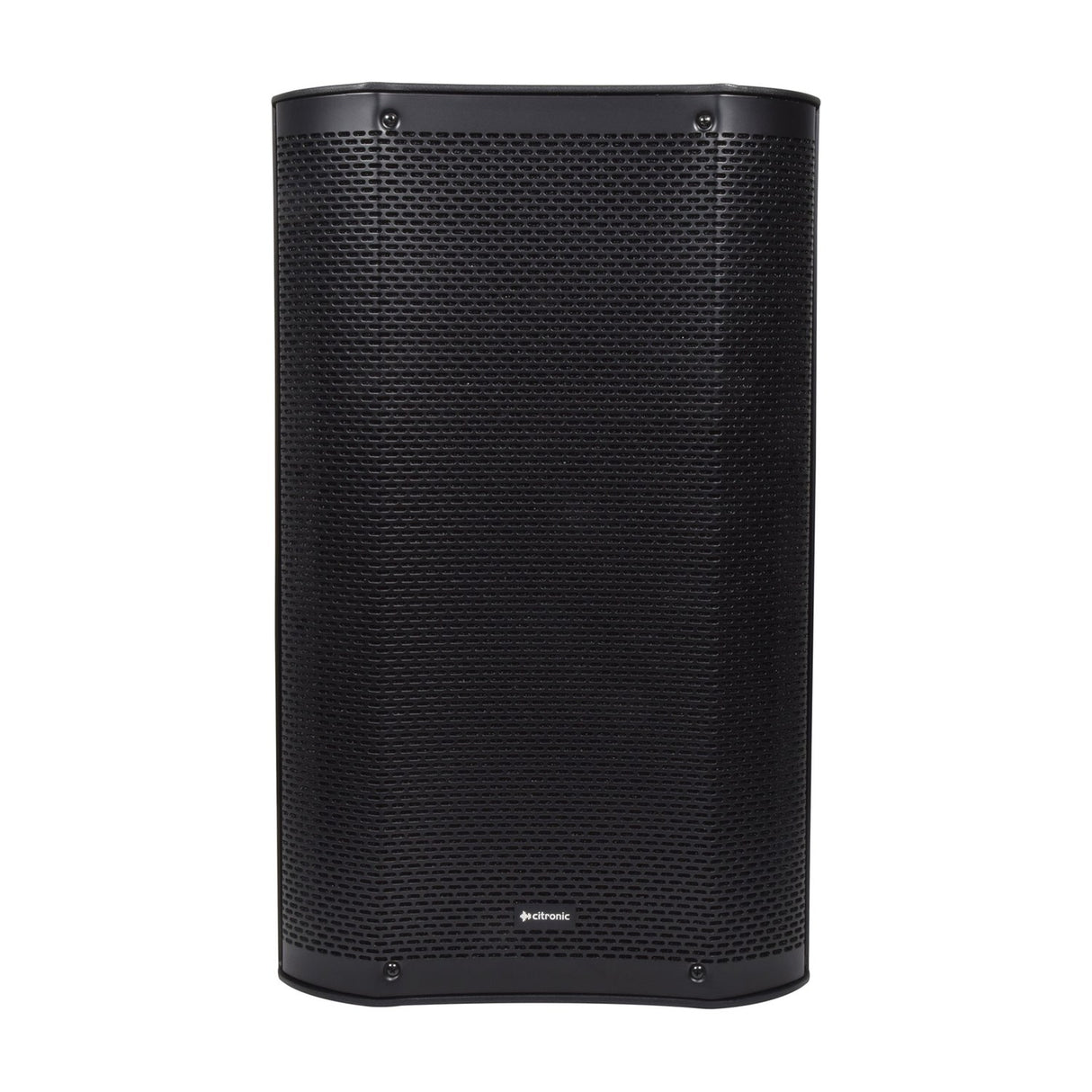 Citronic CASA-12A 12" active PA speaker in black moulded cabinet with full-length mesh grille, shown front-on against a plain white background.