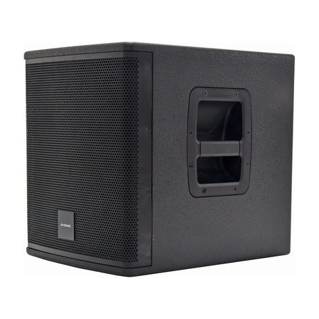 Citronic CASA-10B passive subwoofer cabinet in matte black with steel front grille and recessed side carry handle, shown against a white background.