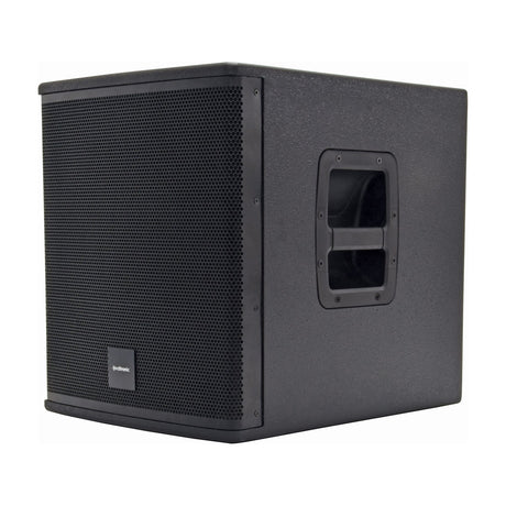Citronic CASA-12BA 12" active subwoofer in matte black with steel mesh grille, side carry handle and textured cabinet finish, shown at an angle.