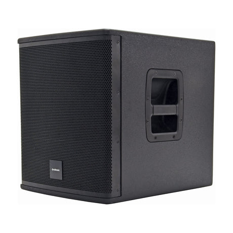 Citronic CASA-12B 400W passive subwoofer cabinet in matte black textured finish, with front steel grille and side carry handle recess.