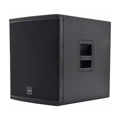 Citronic CASA-15BA 15" active subwoofer with black textured cabinet, front steel grille and side carry handle, shown against a white background.