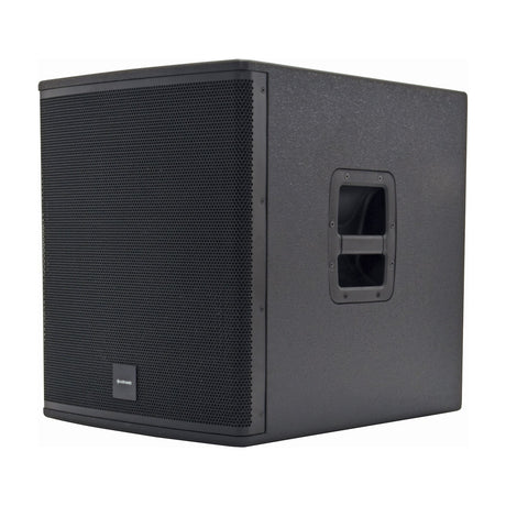 Citronic CASA-15B 15" passive subwoofer cabinet in matte black with steel mesh grille, side carry handle and textured finish on a white background.