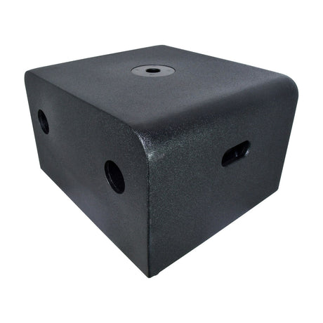 Citronic LOSUB-15 low profile passive subwoofer in black MDF with polyurea finish, showing pole mount socket and routed handles on a white background.
