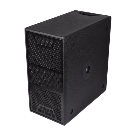 Citronic CASA-28BA active subwoofer by AVSL in matte black with dual 8" mesh grille, top carry handle and 35mm pole mount socket, on white.