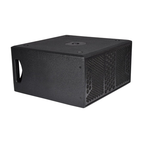 Citronic CASA-28BA active subwoofer with dual 8" woofers behind a black mesh grille, side carry handle, and top 35mm pole mount socket.