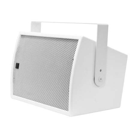 Citronic CS-810W white 10" passive installation speaker with steel mesh grille, angled wall-mount bracket, and white cabinet finish on a plain background.