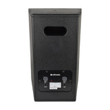 Rear view of Citronic CS-1035B 10-inch passive installation speaker in black, showing port cutout and panel with two Speakon input and link sockets.