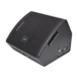 Citronic CM10 passive wedge monitor speaker with black texture-coated cabinet, arched steel grille, side handle cutout, and twin Speakon inputs on rear.