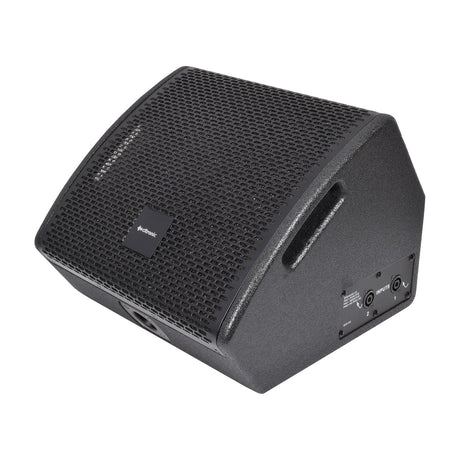 Citronic CM10 passive wedge monitor speaker with black texture-coated cabinet, arched steel grille, side handle cutout, and twin Speakon inputs on rear.