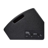 Side view of the Citronic CM10 passive wedge monitor speaker showing the angled black cabinet, top carry handle, and rear panel with two Speakon inputs.