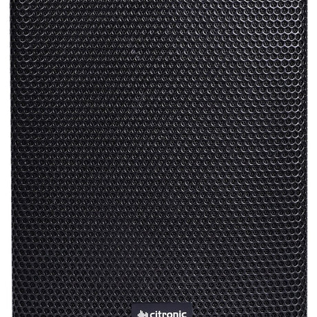 Close-up of the Citronic CUBA-6 passive PA speaker cabinet from AVSL, showing its black powder-coated steel grille and small front logo badge.