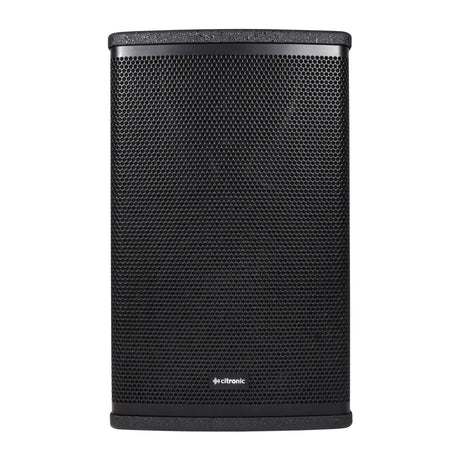 The Citronic CUBA-8 is a black cylindrical speaker with a mesh front and a small logo near the bottom, designed for professional sound reinforcement.