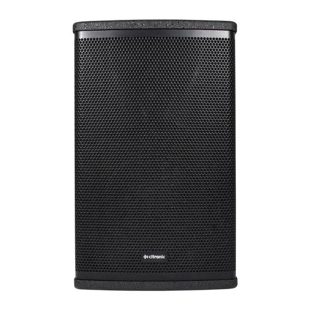 The Citronic CUBA-8 is a black cylindrical speaker with a mesh front and a small logo near the bottom, designed for professional sound reinforcement.