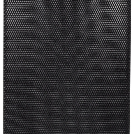Close-up of the powder-coated steel mesh grille on the Citronic CUBA-10A active PA speaker by AVSL, showing its uniform black perforated pattern.