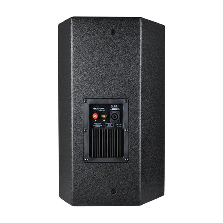 Rear view of Citronic CUBA-10 passive PA speaker in black polyurea finish, showing Speakon socket, binding posts and recessed connector panel.