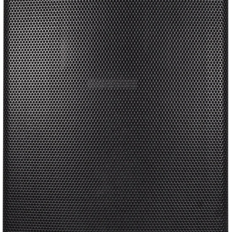 Close-up of the Citronic CUBA-12A Active PA Speaker's powder-coated steel grille, showing the black perforated hexagonal mesh front.