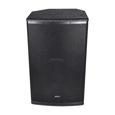 Citronic CUBA-12 passive full-range PA cabinet in black with powder-coated steel mesh grille and angled top, shown front-on against a white background.