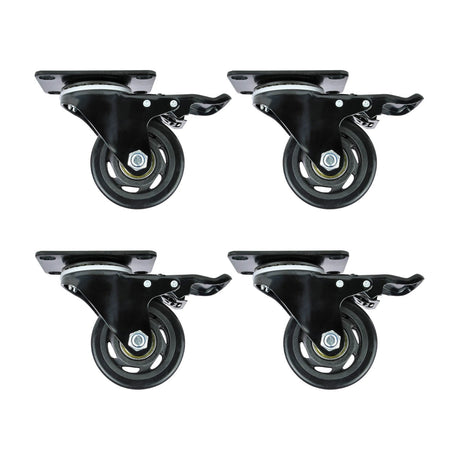 Citronic CASTORS-4 set of four 75mm heavy duty locking swivel castors with black wheels and top mounting plates, shown on a plain white background.