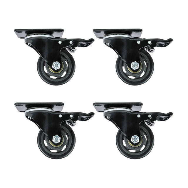 Citronic CASTORS-4 set of four 75mm heavy duty locking swivel castors with black wheels and top mounting plates, shown on a plain white background.