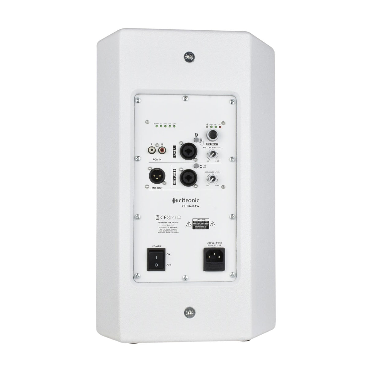 Citronic CUBA-8AW 250W Active PA Speaker in White
