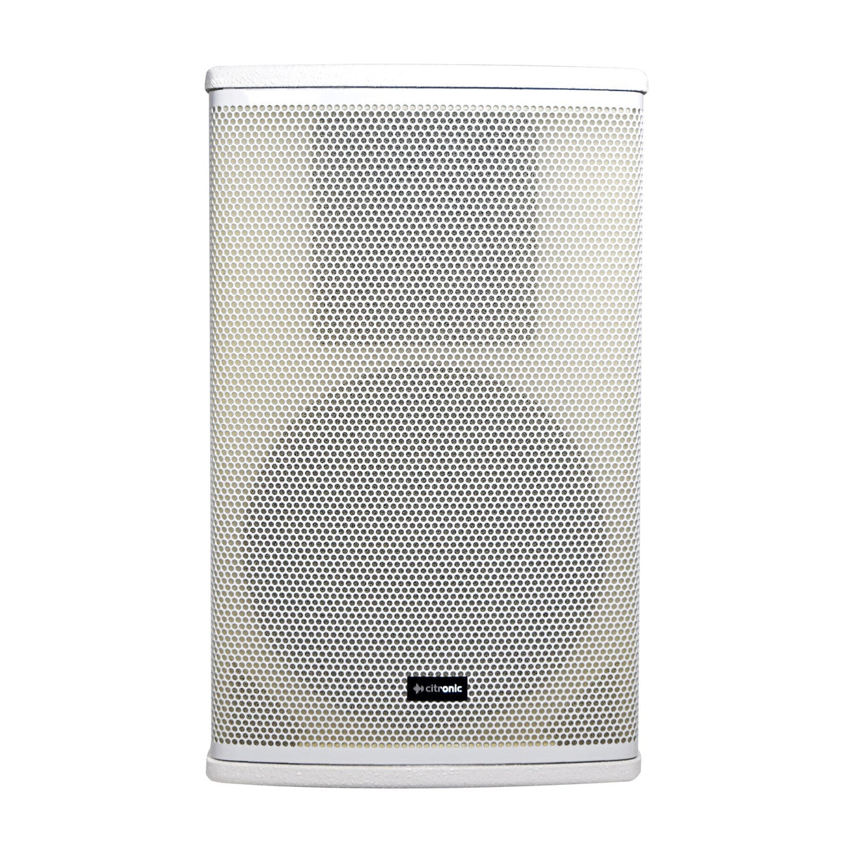 Citronic CUBA-10AW 270W active PA speaker in white with texture-coated MDF cabinet and powder-coated steel grille, front view on a plain background.