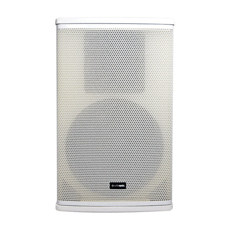 Citronic CUBA-10AW 270W active PA speaker in white with texture-coated MDF cabinet and powder-coated steel grille, front view on a plain background.