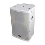 Citronic CUBA-10AW active PA speaker in white with texture-coated MDF cabinet, steel grille, side handle and angled top, shown on a plain background.