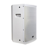 Citronic CUBA-10AW active PA speaker in white with textured MDF cabinet, powder-coated steel grille, and side carry handle on a plain background.