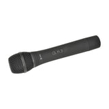 QTX QR10PA UHF handheld wireless microphone in matte black with mesh grille and on/off slide switch, shown on a plain white background.