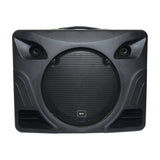 QTX DELTA-200 portable PA system with black polypropylene enclosure, 12 inch woofer grille, dual dome tweeters and top handle, on a white background.