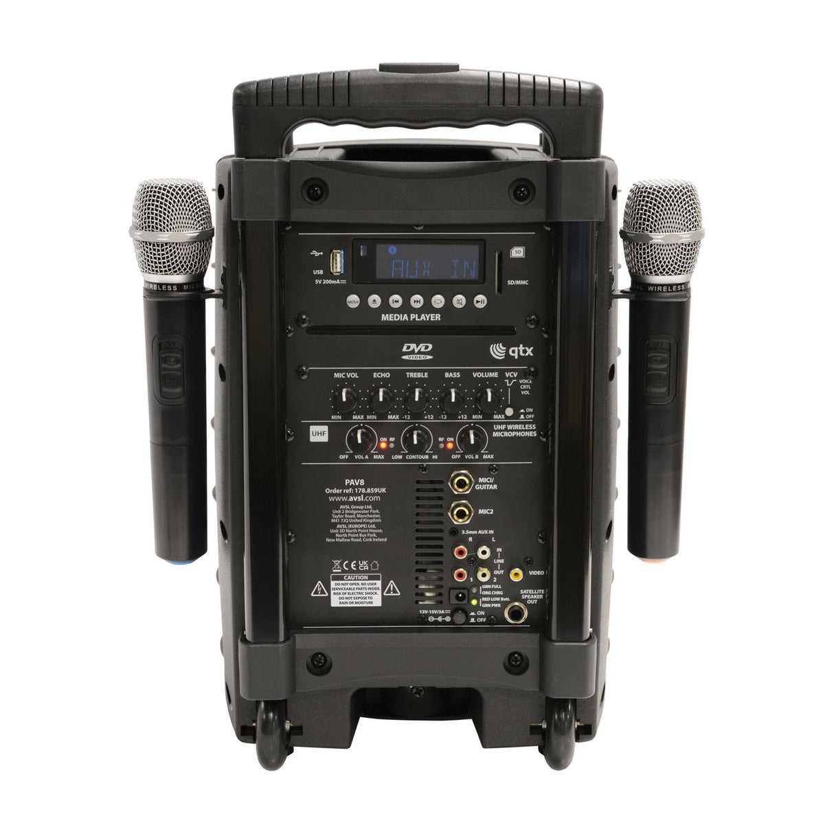 QTX PAV8 Portable PA Set with UHF Mics & Bluetooth