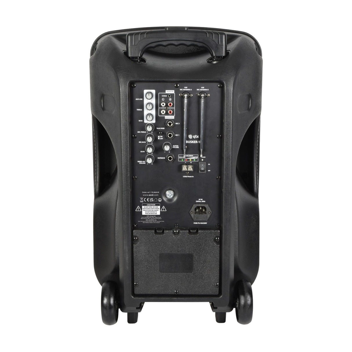 QTX Busker-12 Portable PA with VHF Mics & Media Player